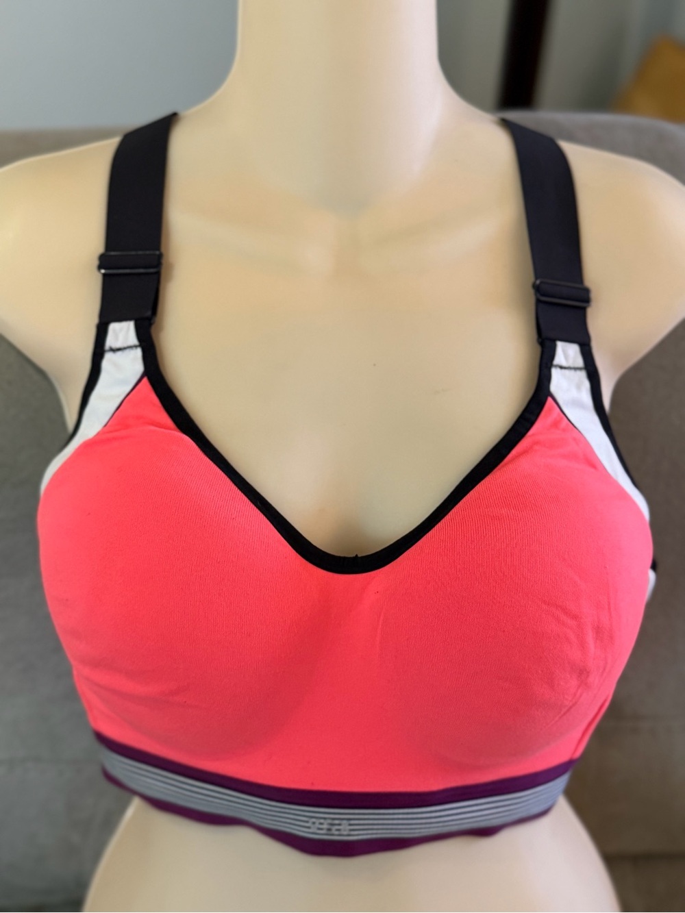 Victoria's Secret VSX Neon Pink and Black Racerback Sports Bra with Purple Band